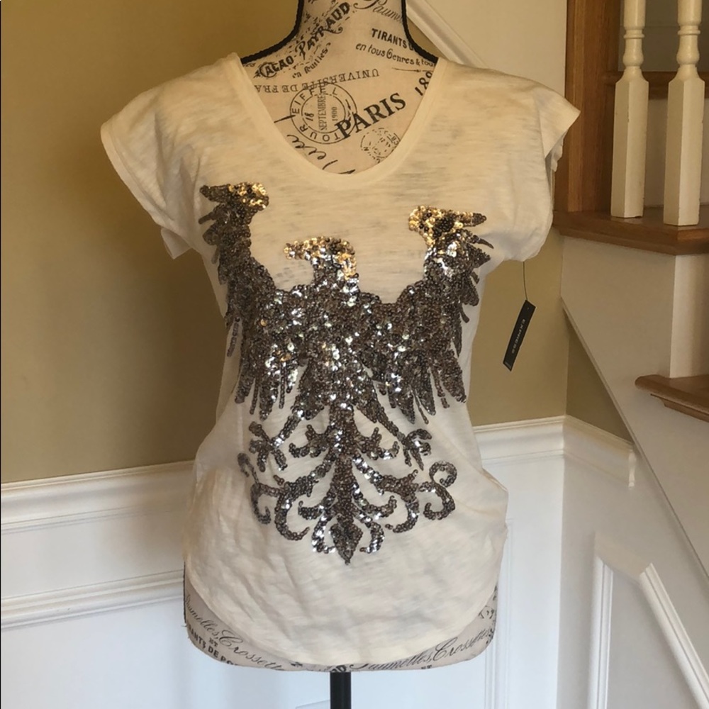 NWT Express T- Shirt w/gold, silver, bronze sequin